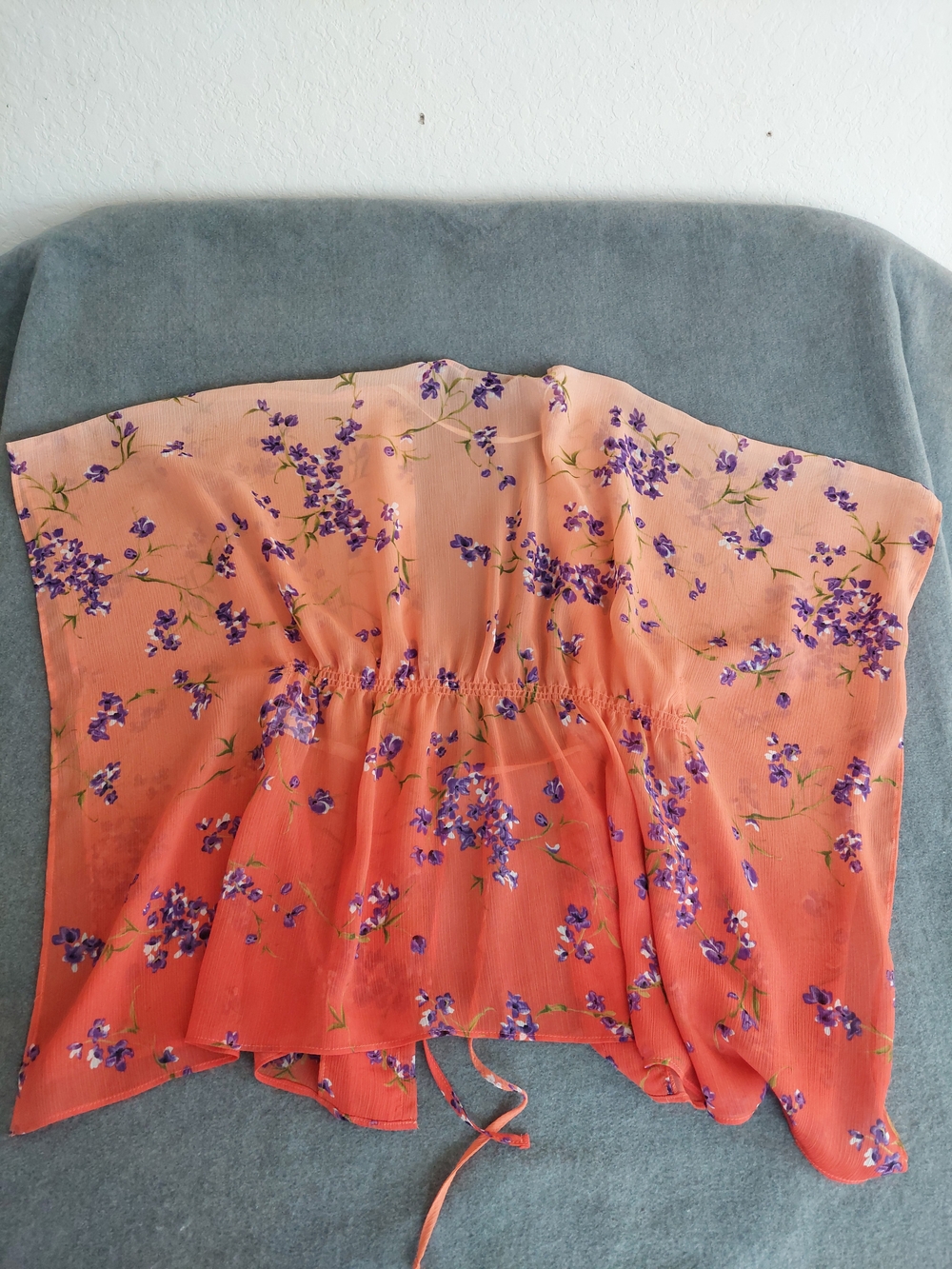 Apt. 9 Floral Ombre Sheer Kimono Wrap Coral Purple Boho Chiffon Medium - Picture 8 of 8